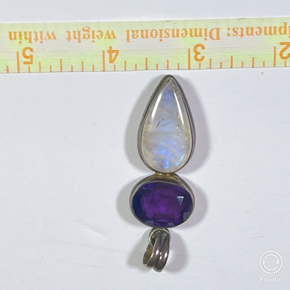 NEW LARGE AMETHYST/MOONSTONE PENDANT - 925 SILVER INDIA ARTISAN - Picture 8 of 12